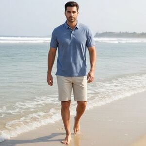 Faherty Sunwashed Knit Polo Shirt Blue Stripe Pima Modal Blend Size M